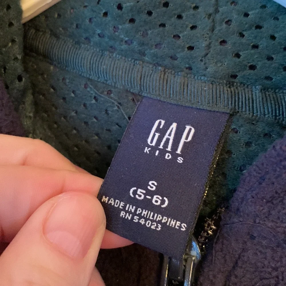 Gap Kids vintage S 5 - 6 boy’s navy hooded full zip fleece green mesh lining EUC